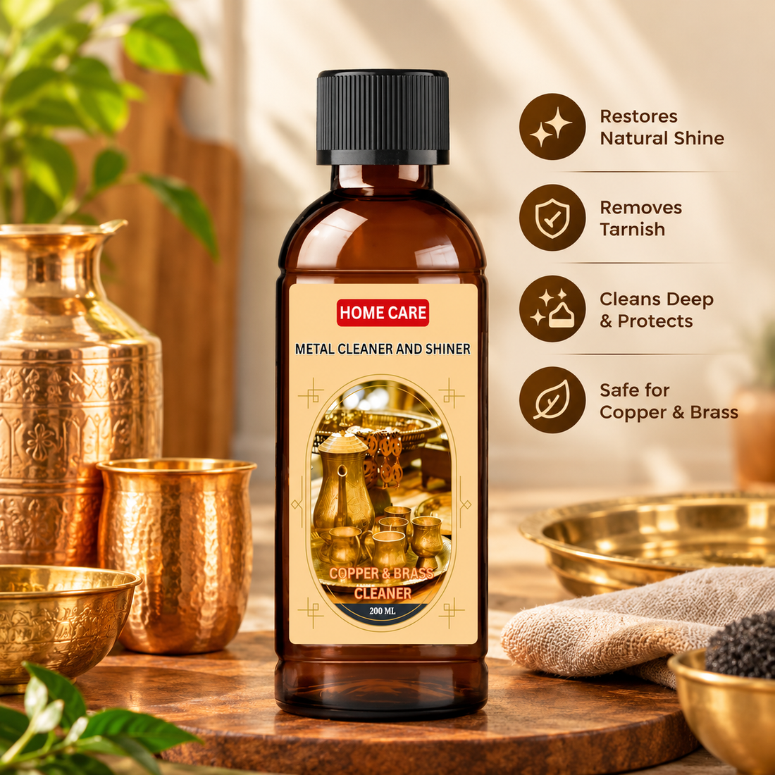 Copper Bronze & Brass Cleaner | 200 ML | Home Care Metal Cleaner and Shiner
