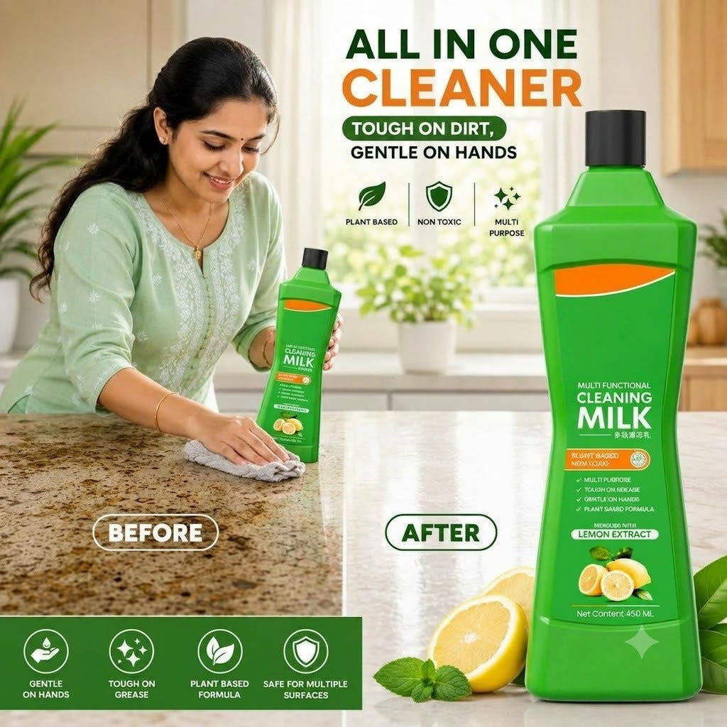 ✨ Multi-Functional Cleaning Milk 450ml – Stubborn Stain Remover with Mild Formula | Fresh & Clean Finish for Kitchen, Bathroom & Home 🏠