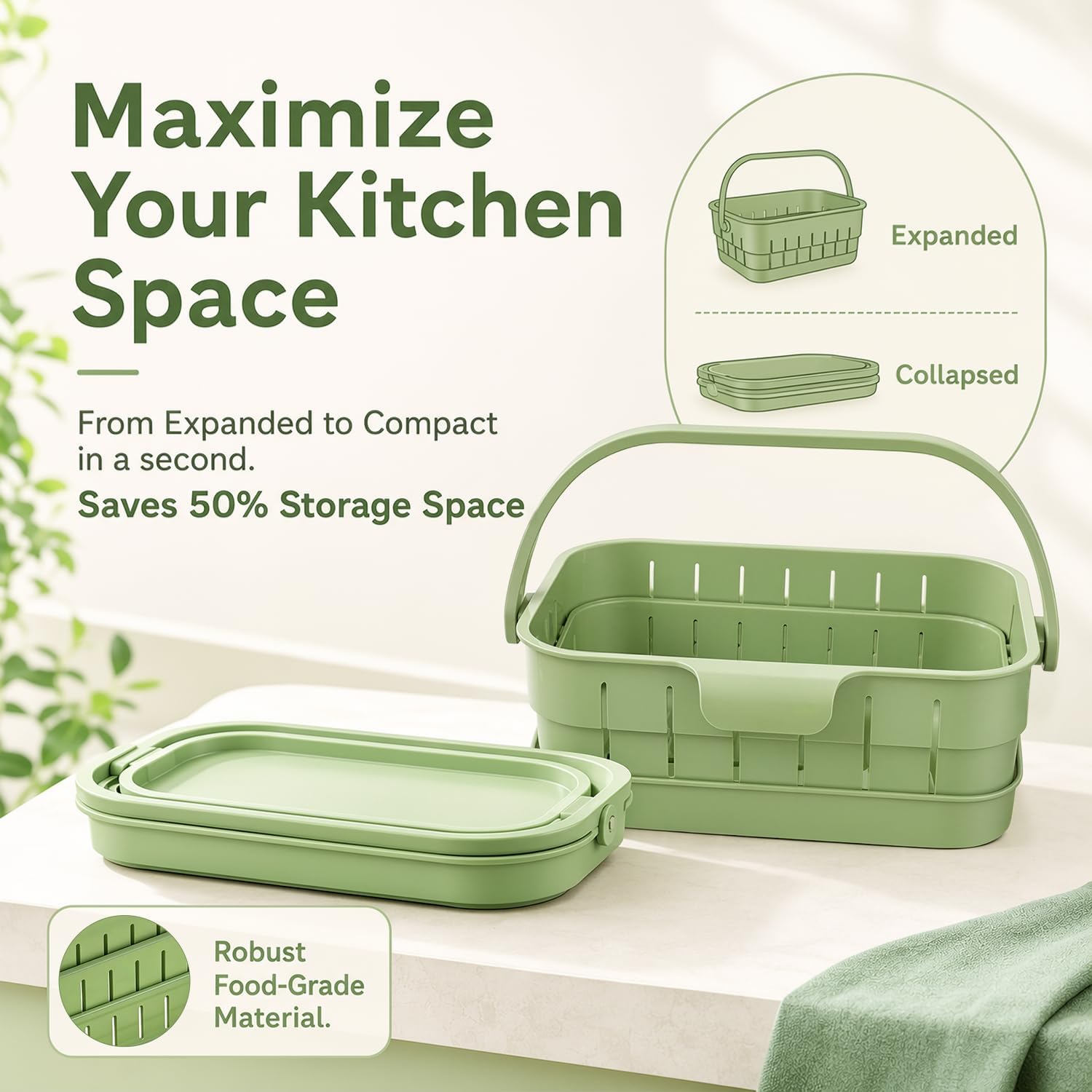 Foldable hanging kitchen sink strainer basket