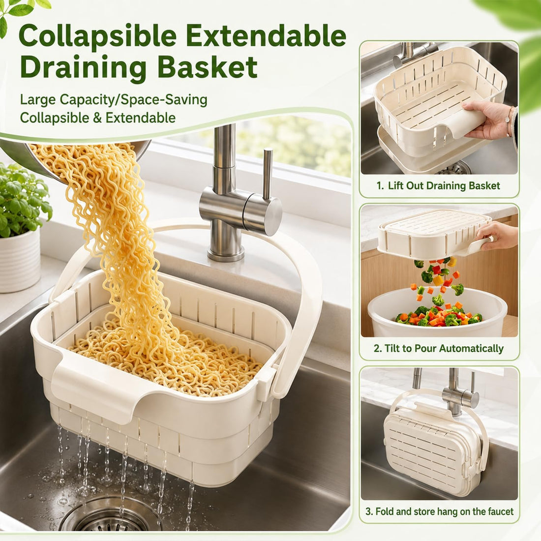 Foldable hanging kitchen sink strainer basket