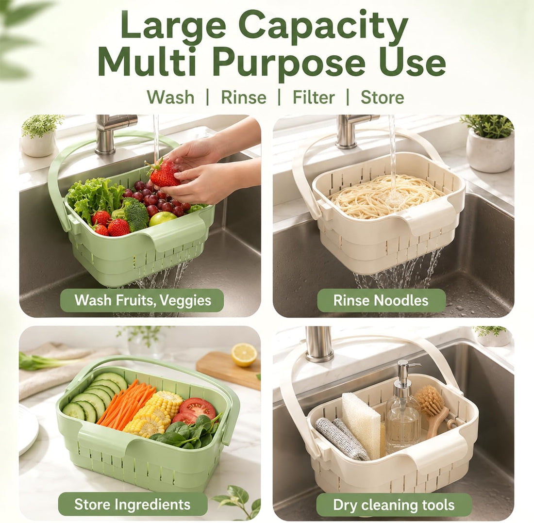 Foldable hanging kitchen sink strainer basket