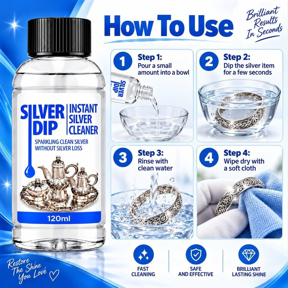 Silver Dip – Instant Silver Cleaner 120ml | Sparkling Clean Silver Without Silver Loss ✨