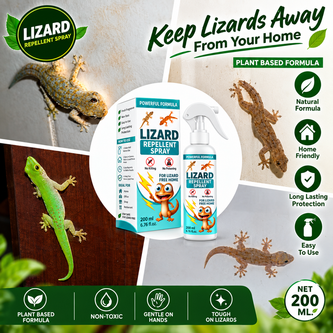 🦎 Lizard Repellent Spray 200ml – Non-Toxic Lizard Repellent for Home, Kitchen & Office | 🎁 Buy 1 Get 1 Free