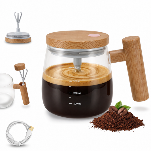 Self Stirring Glass Plastic Coffee Mug [400ml]