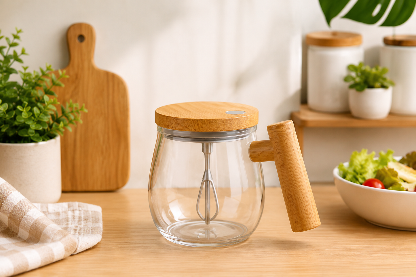 Self Stirring Glass Plastic Coffee Mug [400ml]
