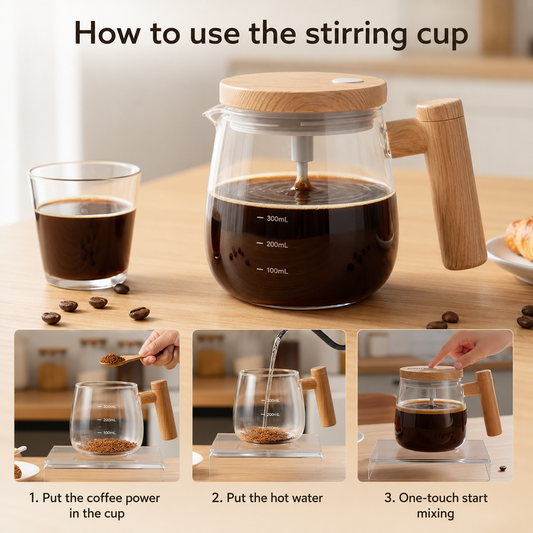 Self Stirring Glass Plastic Coffee Mug [400ml]