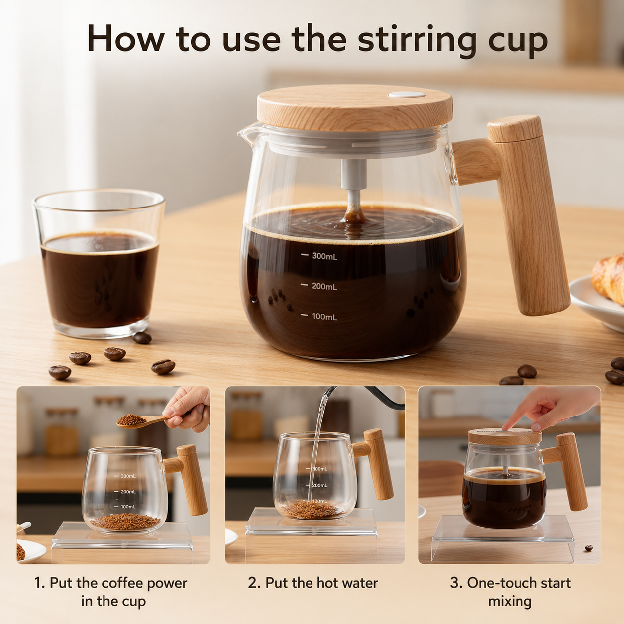Self Stirring Glass Plastic Coffee Mug [400ml]