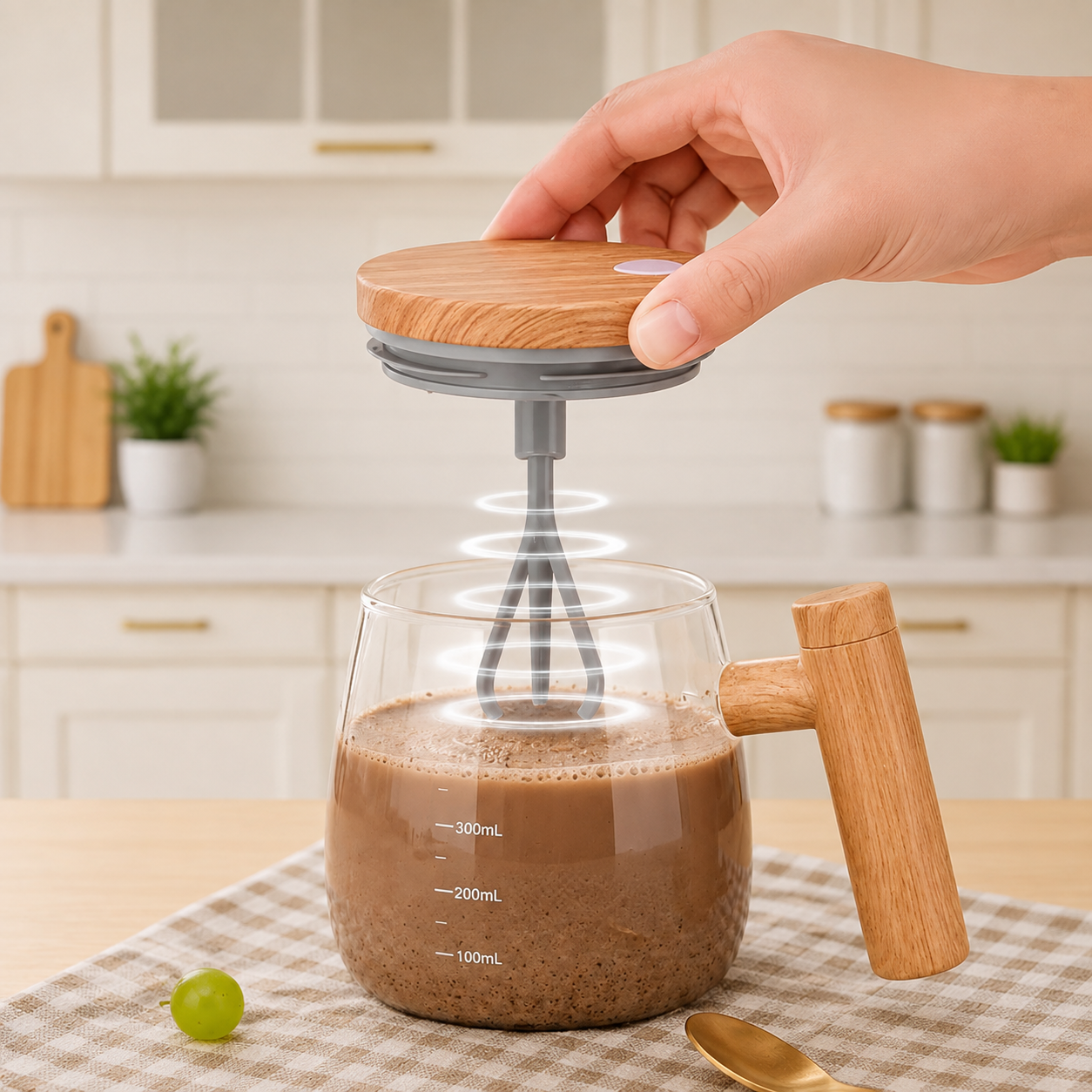 Self Stirring Glass Plastic Coffee Mug [400ml]