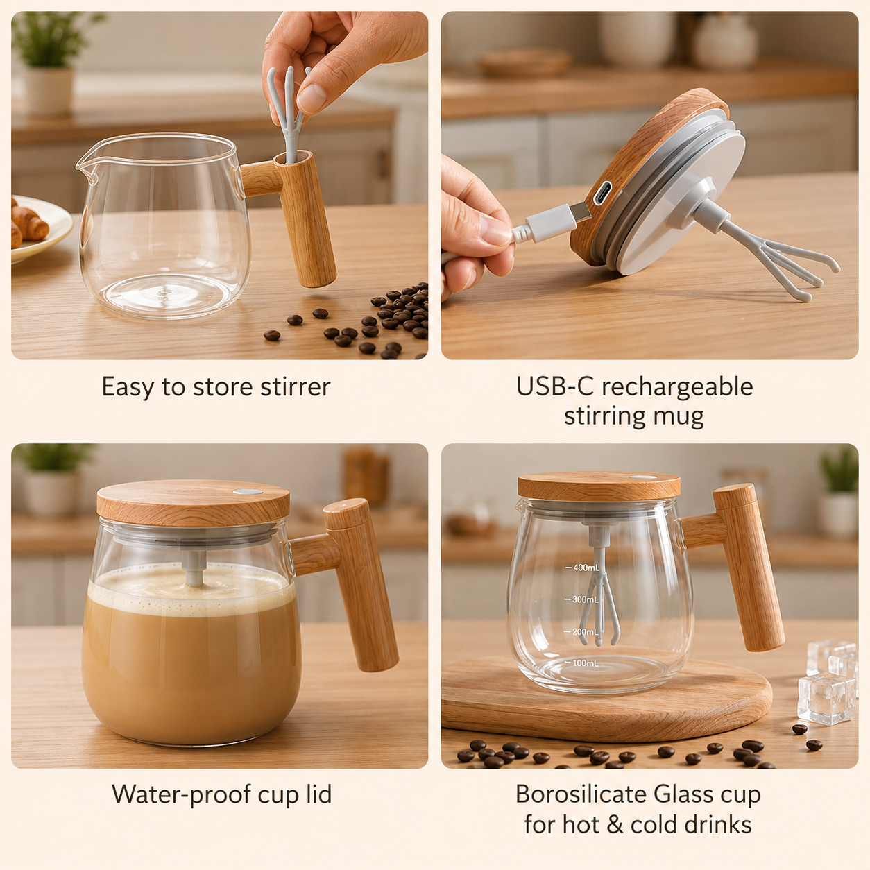 Self Stirring Glass Plastic Coffee Mug [400ml]