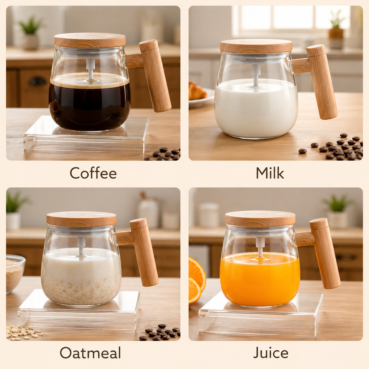 Self Stirring Glass Plastic Coffee Mug [400ml]