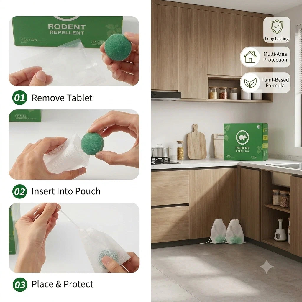 Rodent Repellent Tablets - Rat & Mouse Deterrent for Home, Garage & Outdoor