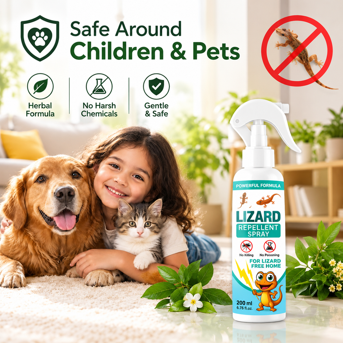 🦎 Lizard Repellent Spray 200ml – Non-Toxic Lizard Repellent for Home, Kitchen & Office | 🎁 Buy 1 Get 1 Free