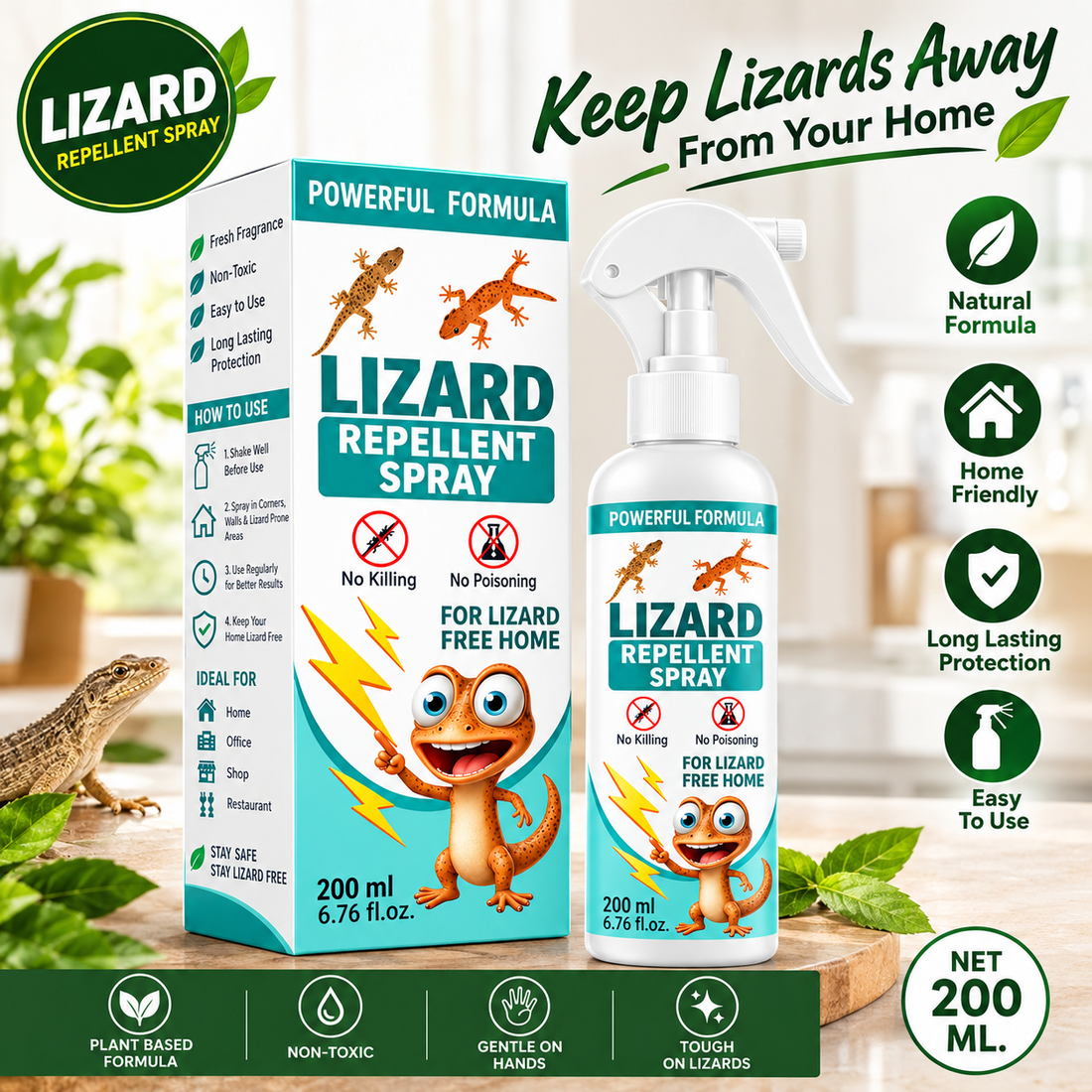 🦎 Lizard Repellent Spray 200ml – Non-Toxic Lizard Repellent for Home, Kitchen & Office | 🎁 Buy 1 Get 1 Free